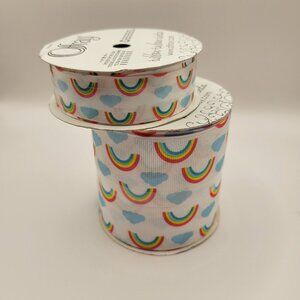 Lot of 2 Offray Rainbow Ribbon Spools NEW 3" and 7/8" 9 Feet Length Textured